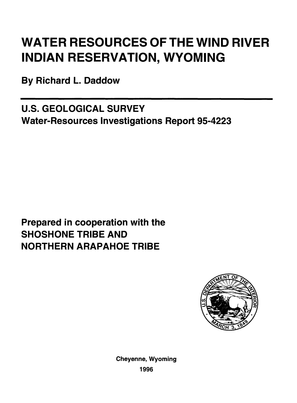 Water Resources of the Wind River Indian Reservation, Wyoming