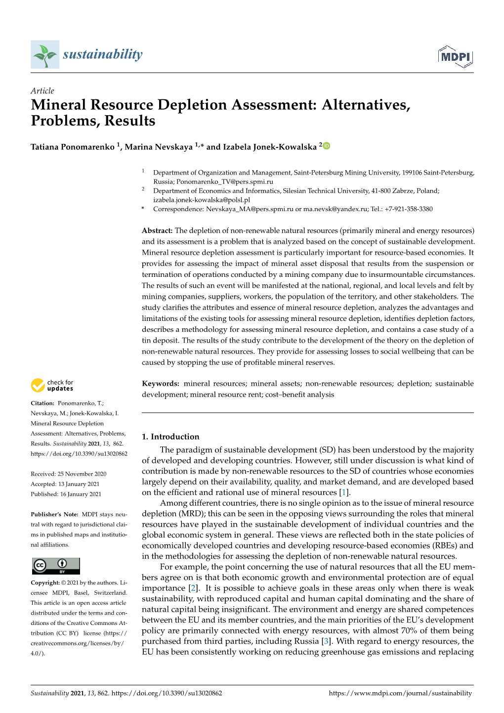 Mineral Resource Depletion Assessment: Alternatives, Problems, Results