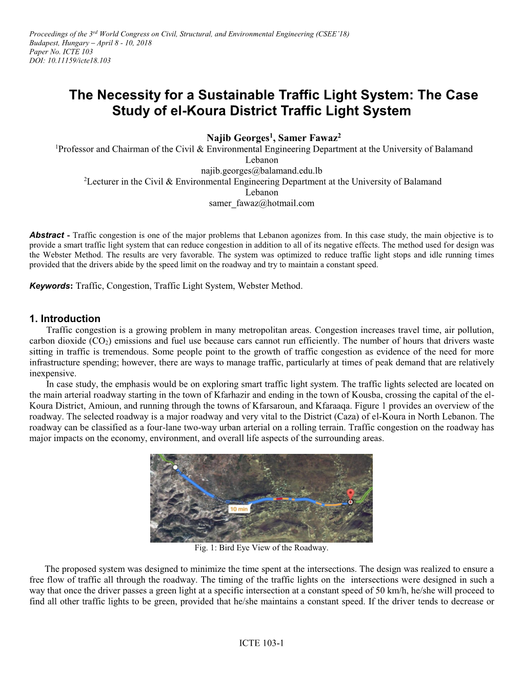 The Necessity for a Sustainable Traffic Light System: the Case Study of El-Koura District Traffic Light System