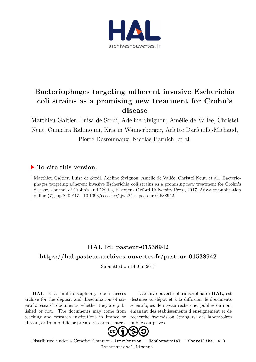 Bacteriophages Targeting Adherent Invasive Escherichia Coli Strains As