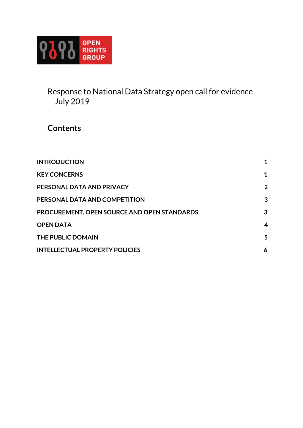 Response to National Data Strategy Open Call for Evidence July 2019