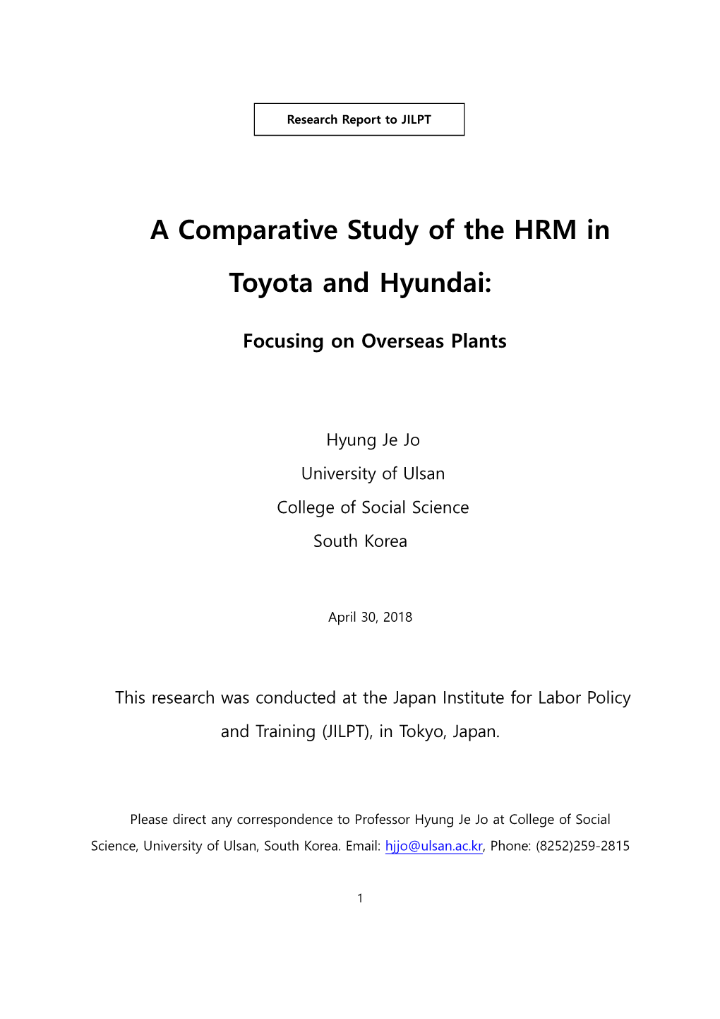 A Comparative Study of the HRM in Toyota and Hyundai