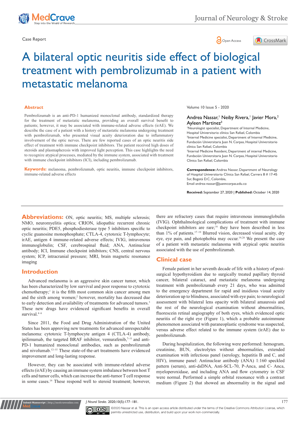 A Bilateral Optic Neuritis Side Effect of Biological Treatment with Pembrolizumab in a Patient with Metastatic Melanoma