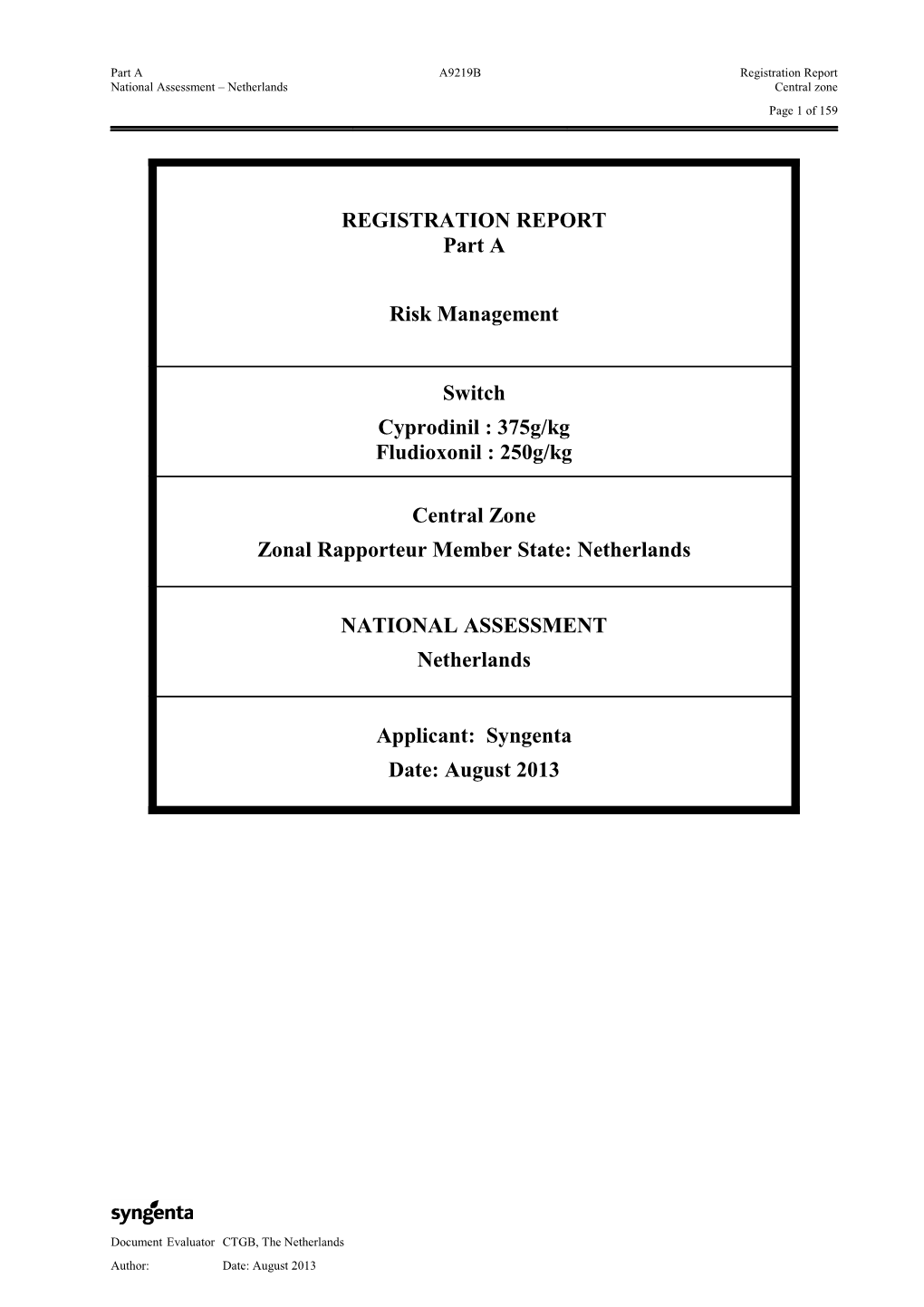 Registration Report Part A