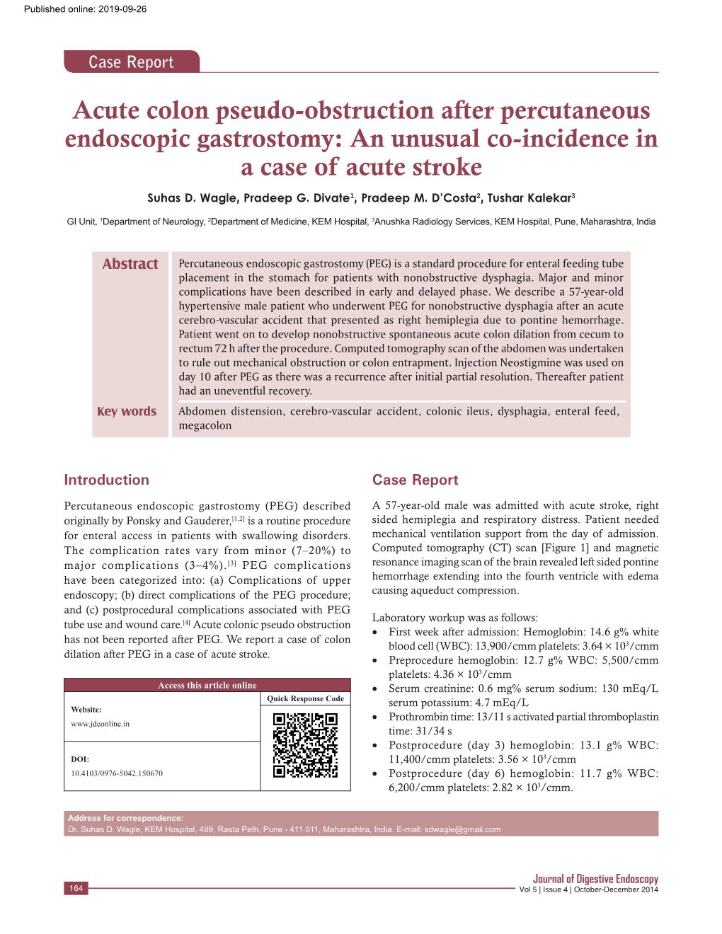 Acute Colon Pseudo‑Obstruction After Percutaneous Endoscopic Gastrostomy: an Unusual Co‑Incidence in a Case of Acute Stroke