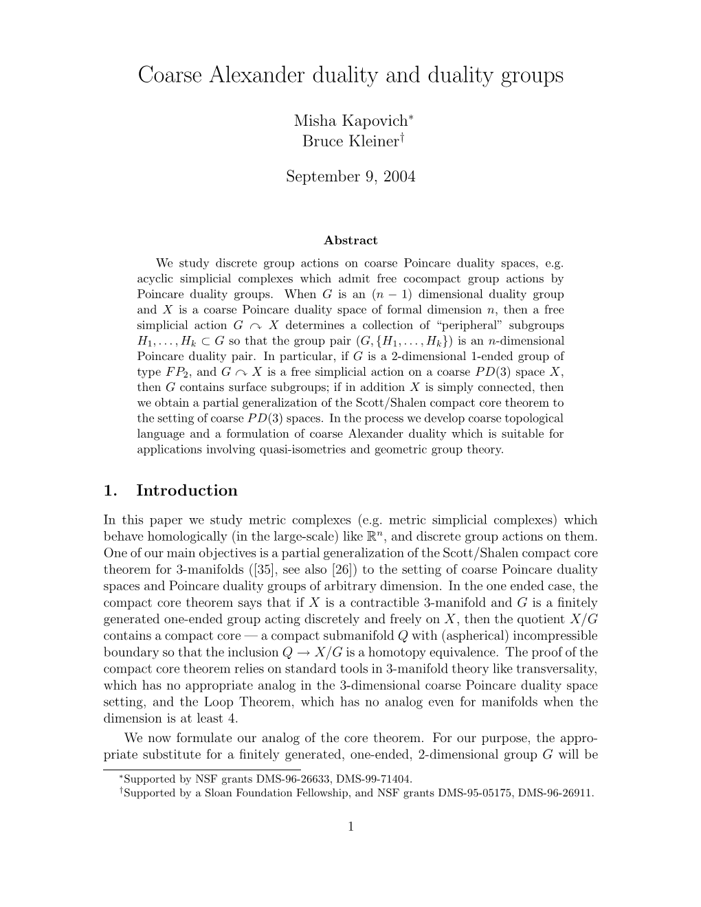 Coarse Alexander Duality and Duality Groups