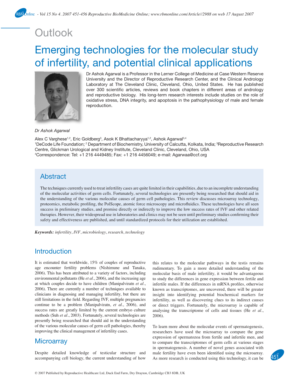 Outlook Emerging Technologies for the Molecular Study of Infertility, and Potential Clinical Applications