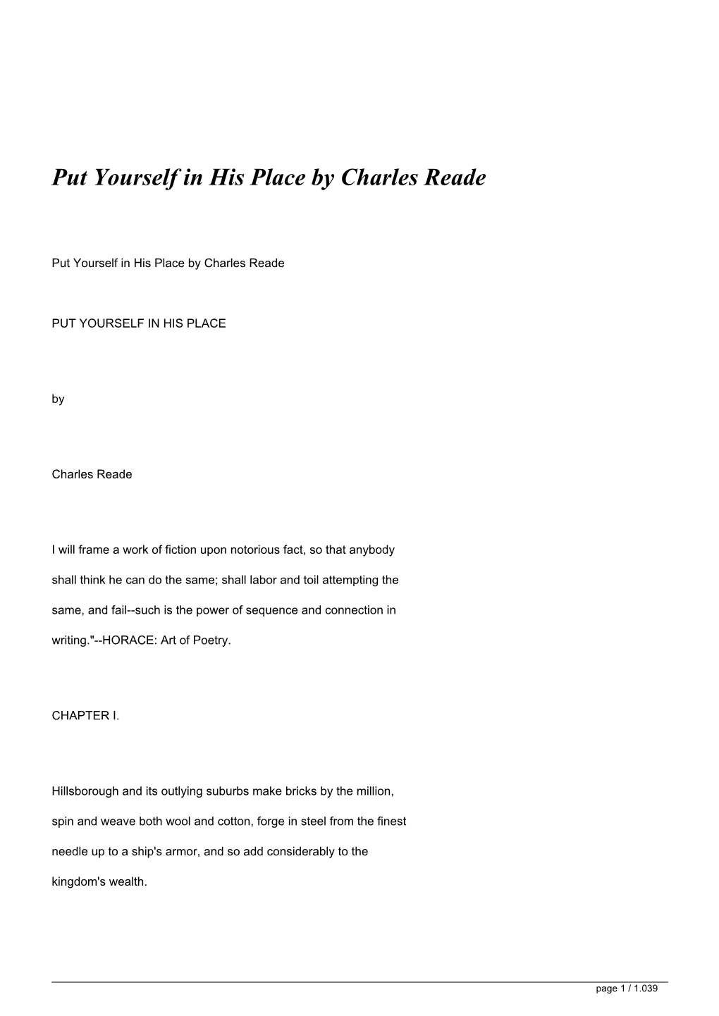 Put Yourself in His Place by Charles Reade&lt;/H1&gt;