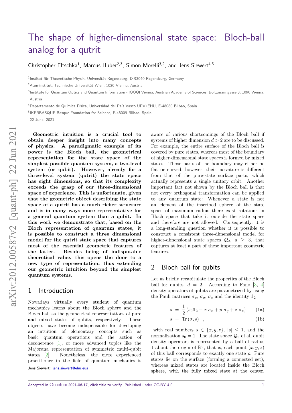 The Shape of Higher-Dimensional State Space: Bloch-Ball Analog for a Qutrit