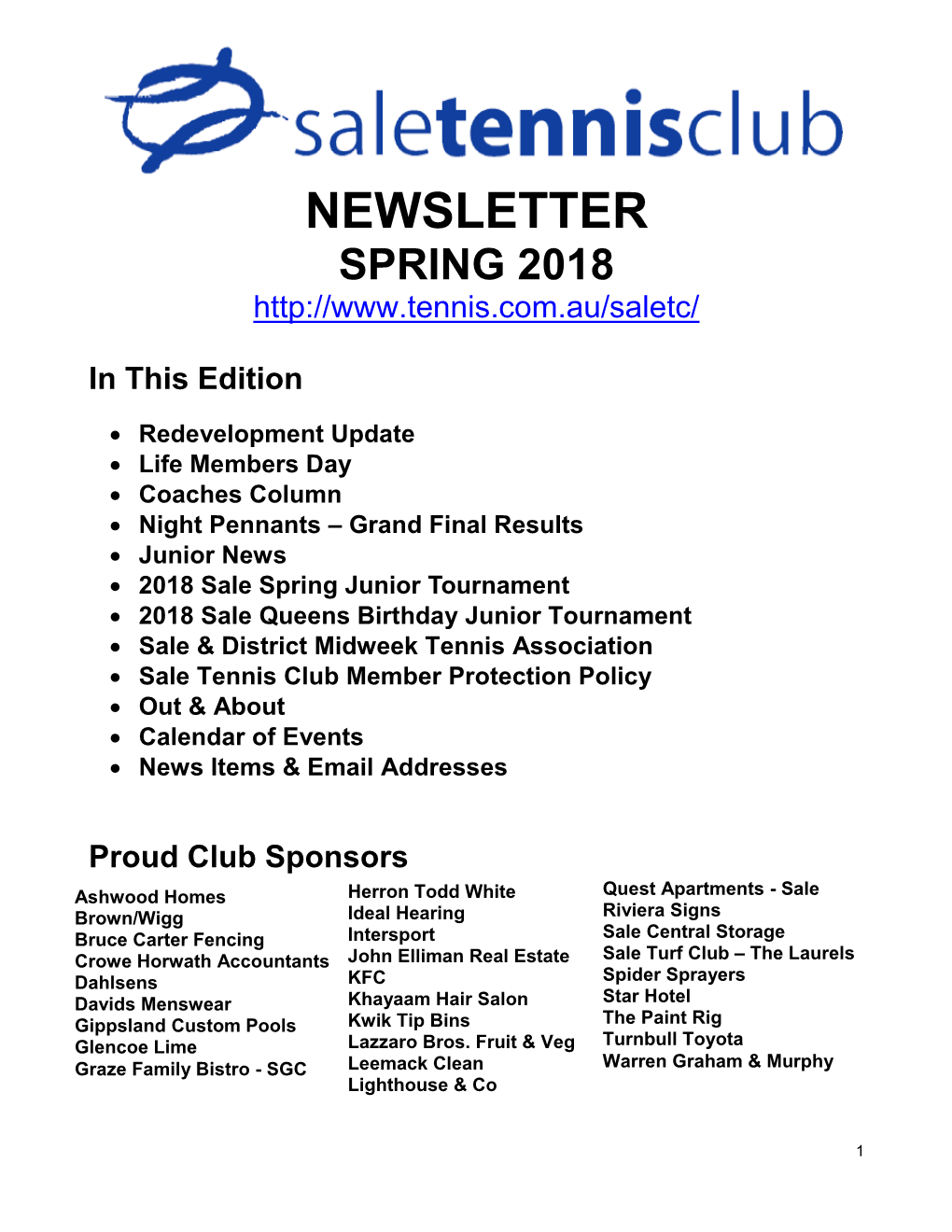 Newsletter Spring 2018