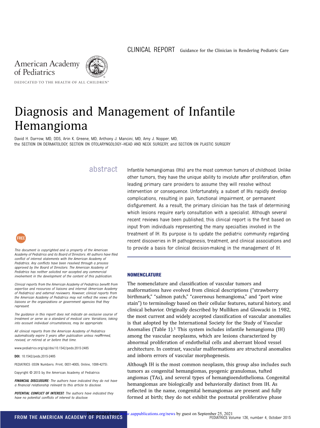 Diagnosis and Management of Infantile Hemangioma David H