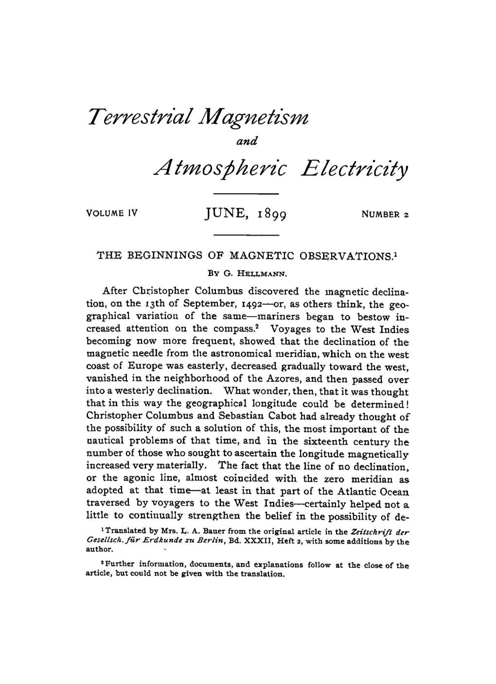 The Beginnings of Magnetic Observations