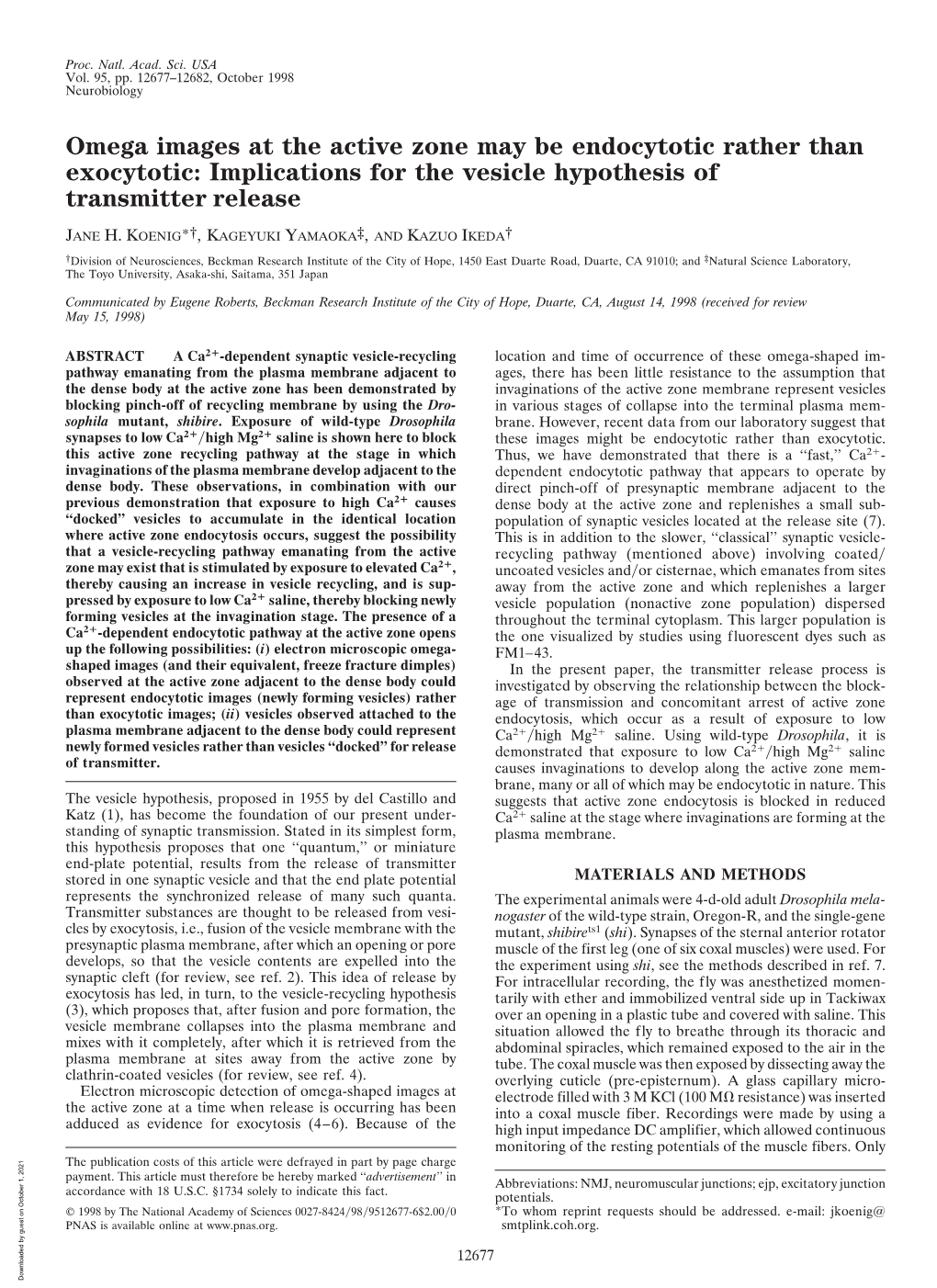 Omega Images at the Active Zone May Be Endocytotic Rather Than Exocytotic: Implications for the Vesicle Hypothesis of Transmitter Release