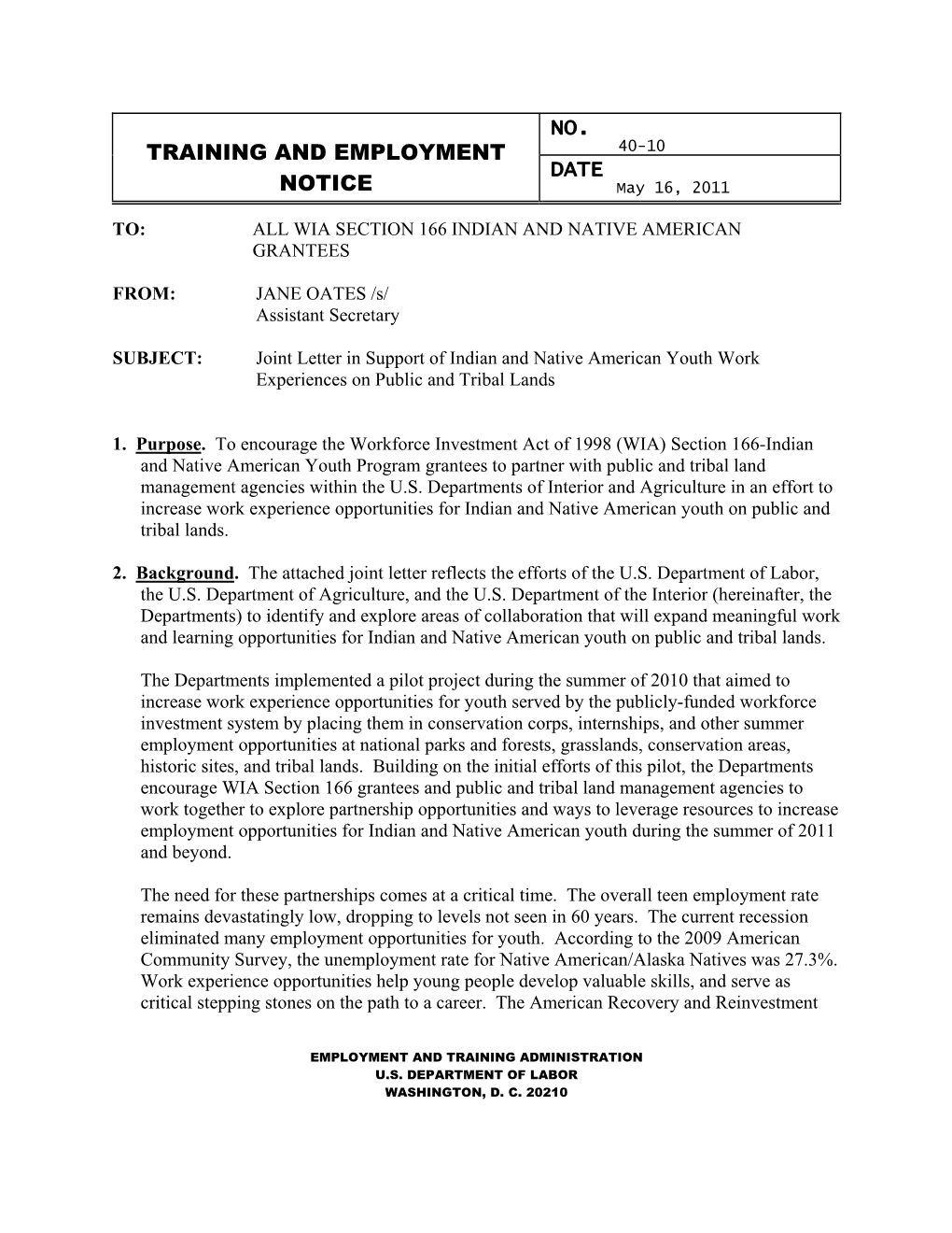 Training and Employment Notice Date