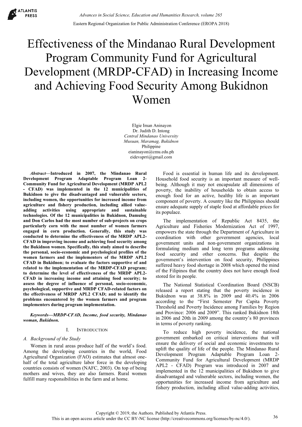 Effectiveness of the Mindanao Rural Development Program Community
