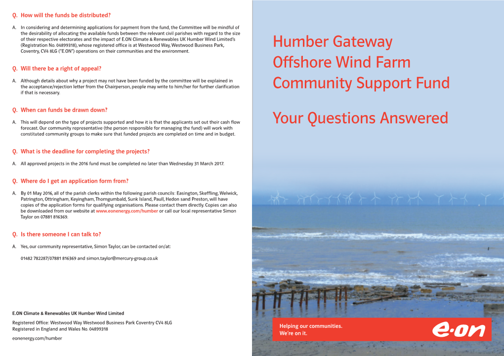 Humber Gateway Offshore Wind Farm Community Support Fund Your