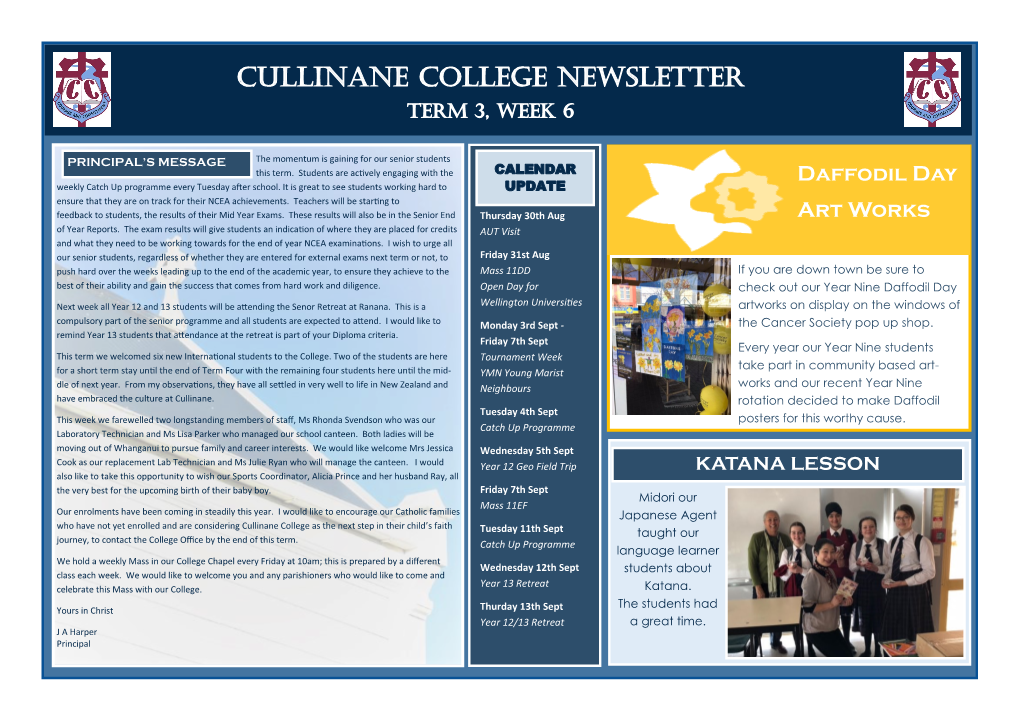 Cullinane College Newsletter Term 3, Week 6