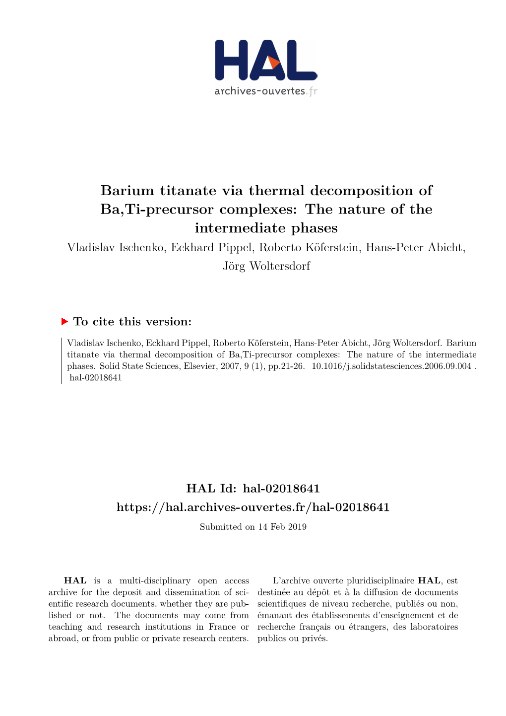 Barium Titanate Via Thermal Decomposition of Ba,Ti-Precursor