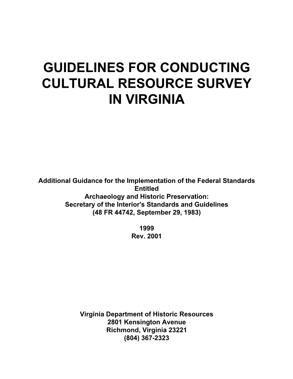 Guidelines for Conducting Cultural Resource Survey in Virginia