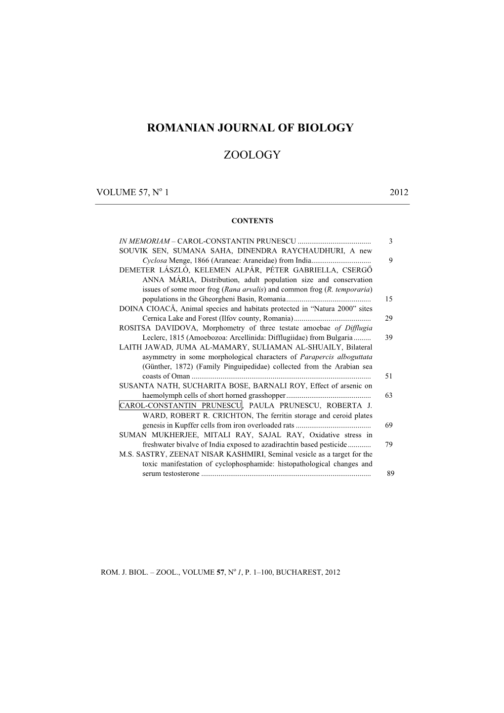 Romanian Journal of Biology1 Zoology