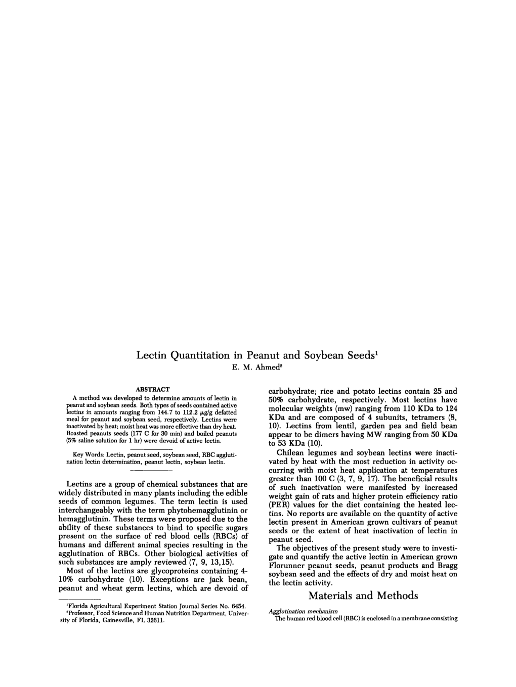 Lectin Quantitation in Peanut and Soybean Seeds' E