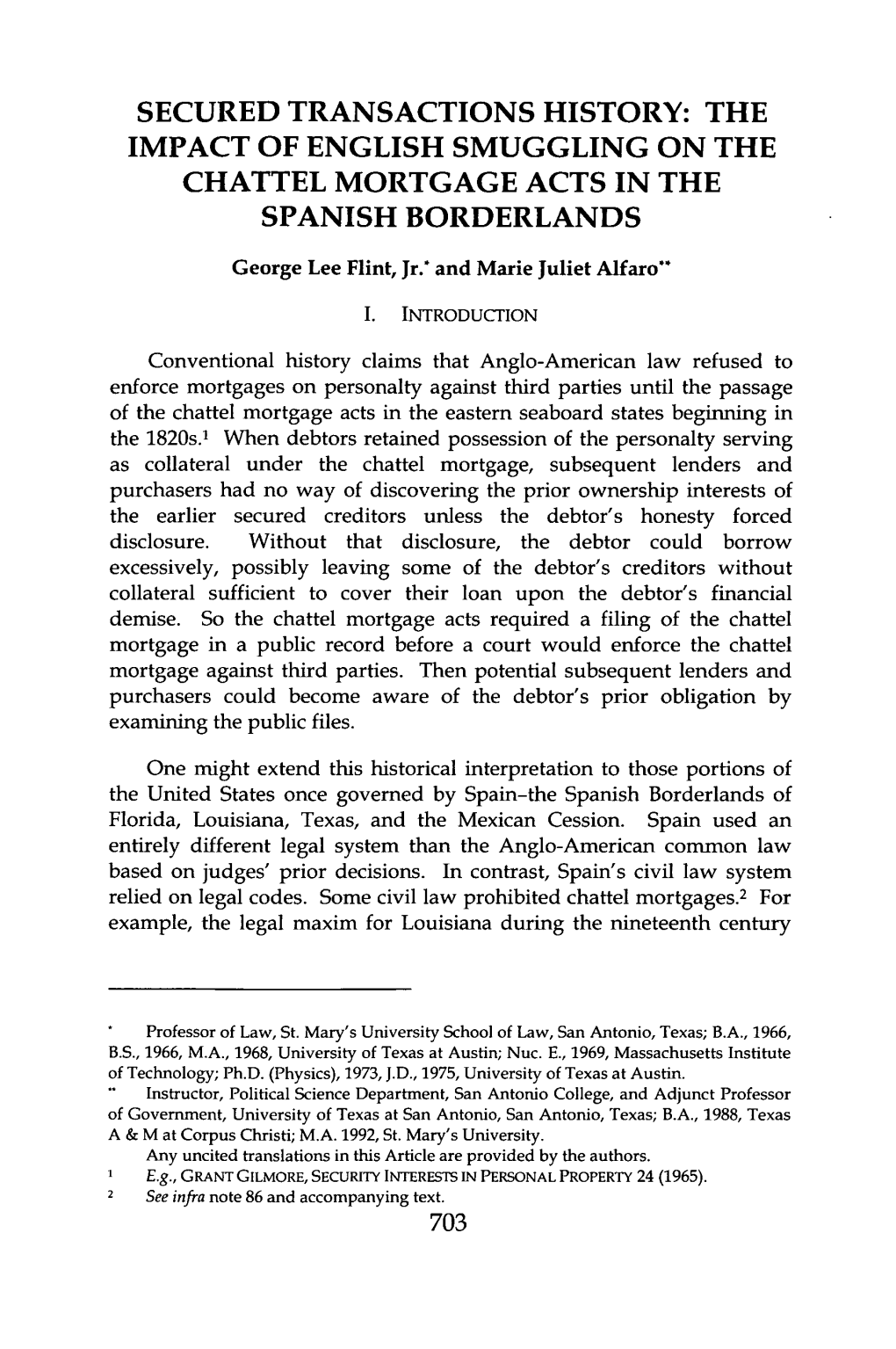 The Impact of English Smuggling on Chattel Mortgage Acts in the Spanish Borderlands