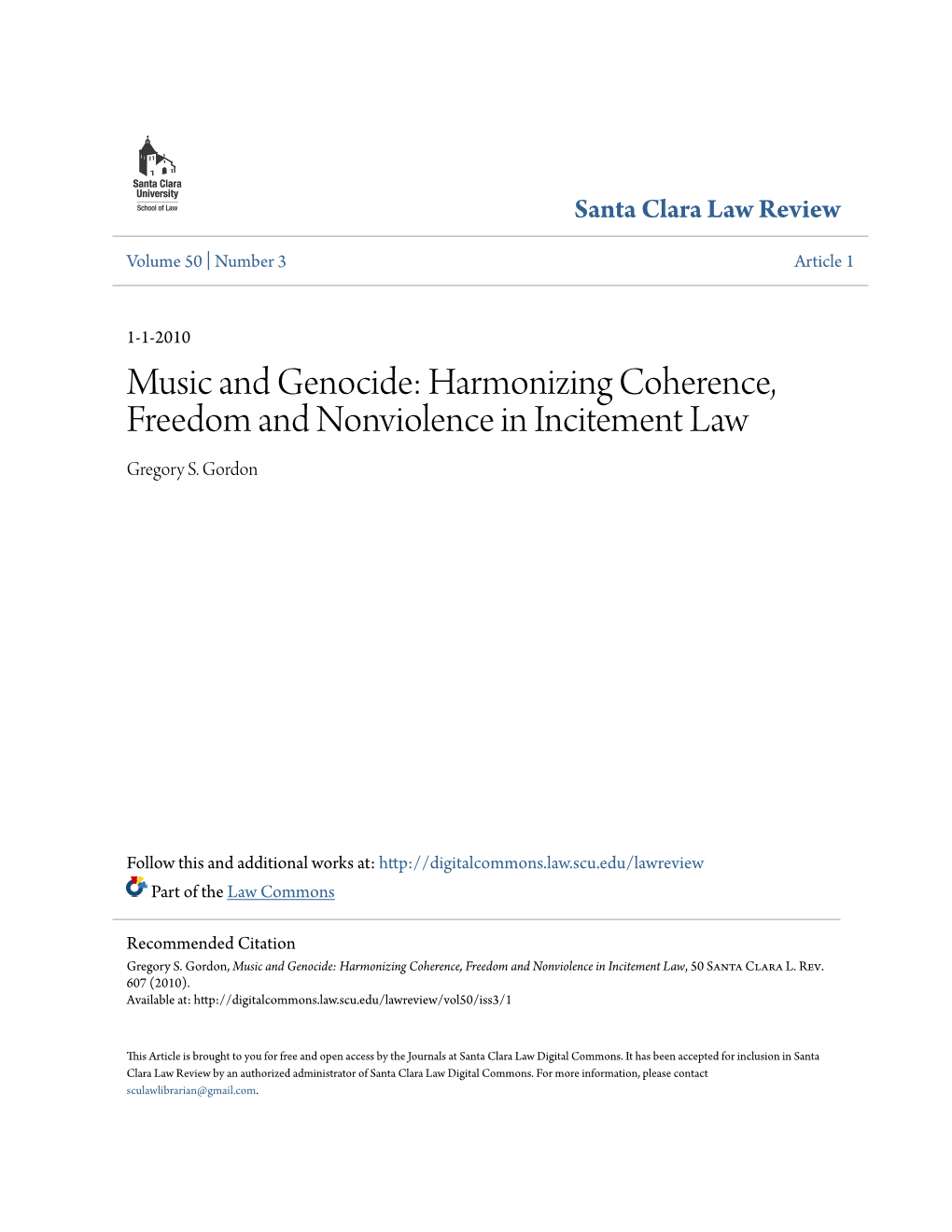 Music and Genocide: Harmonizing Coherence, Freedom and Nonviolence in Incitement Law Gregory S