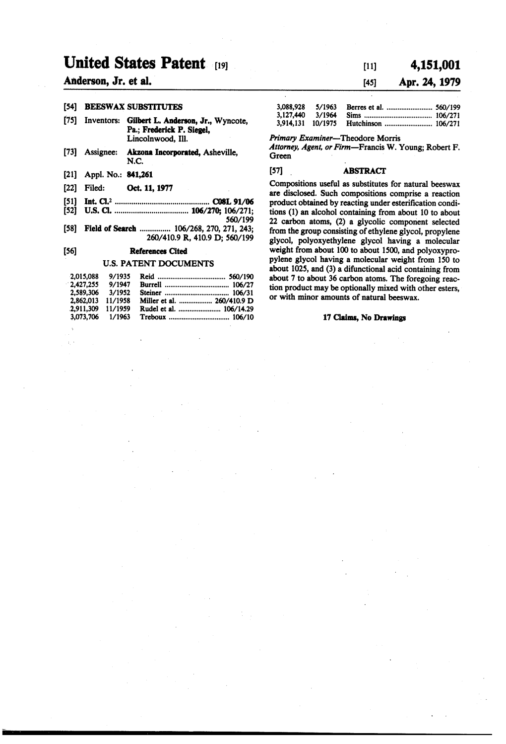United States Patent (19) (11) 4,151,001 Anderson, Jr