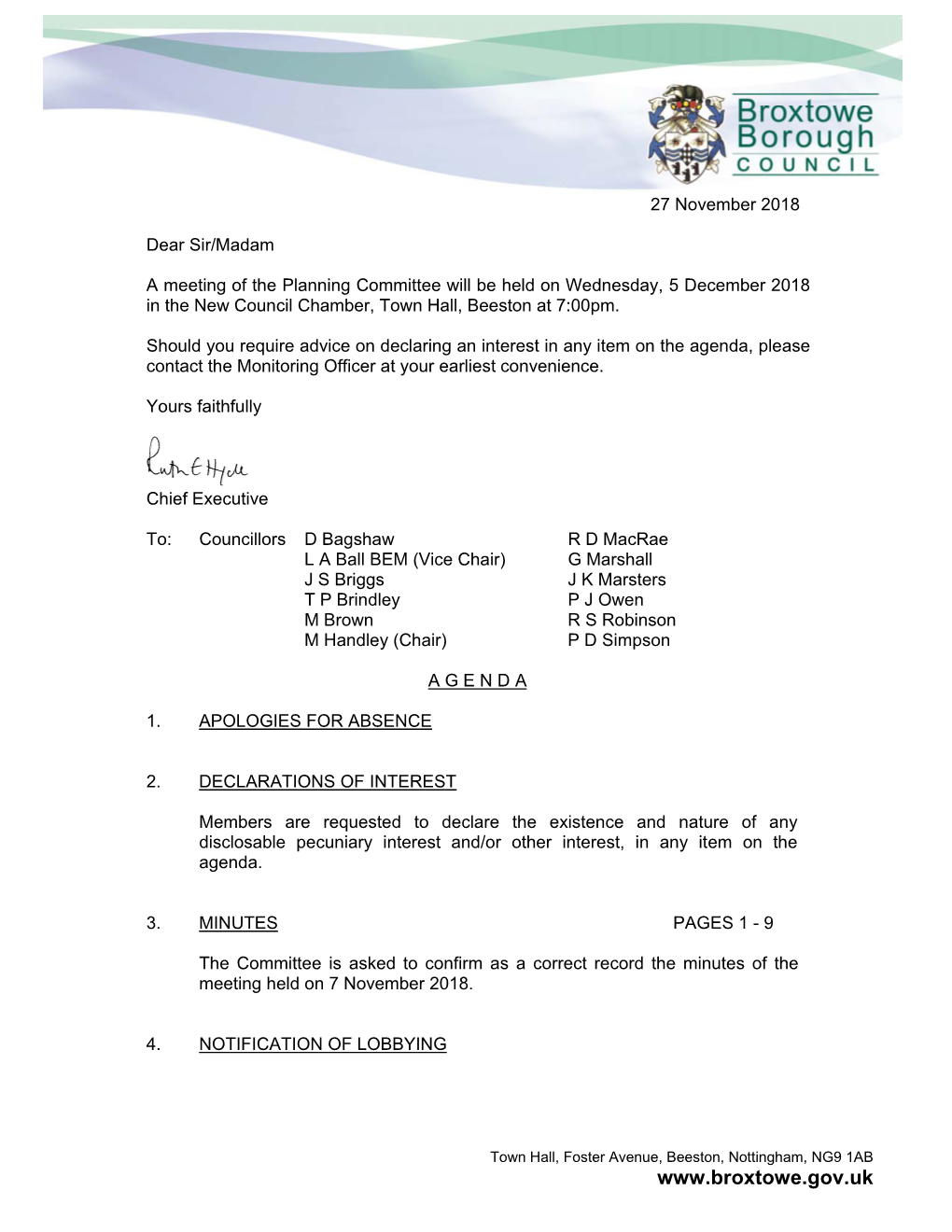 Planning Committee Agenda for 5 December 2018