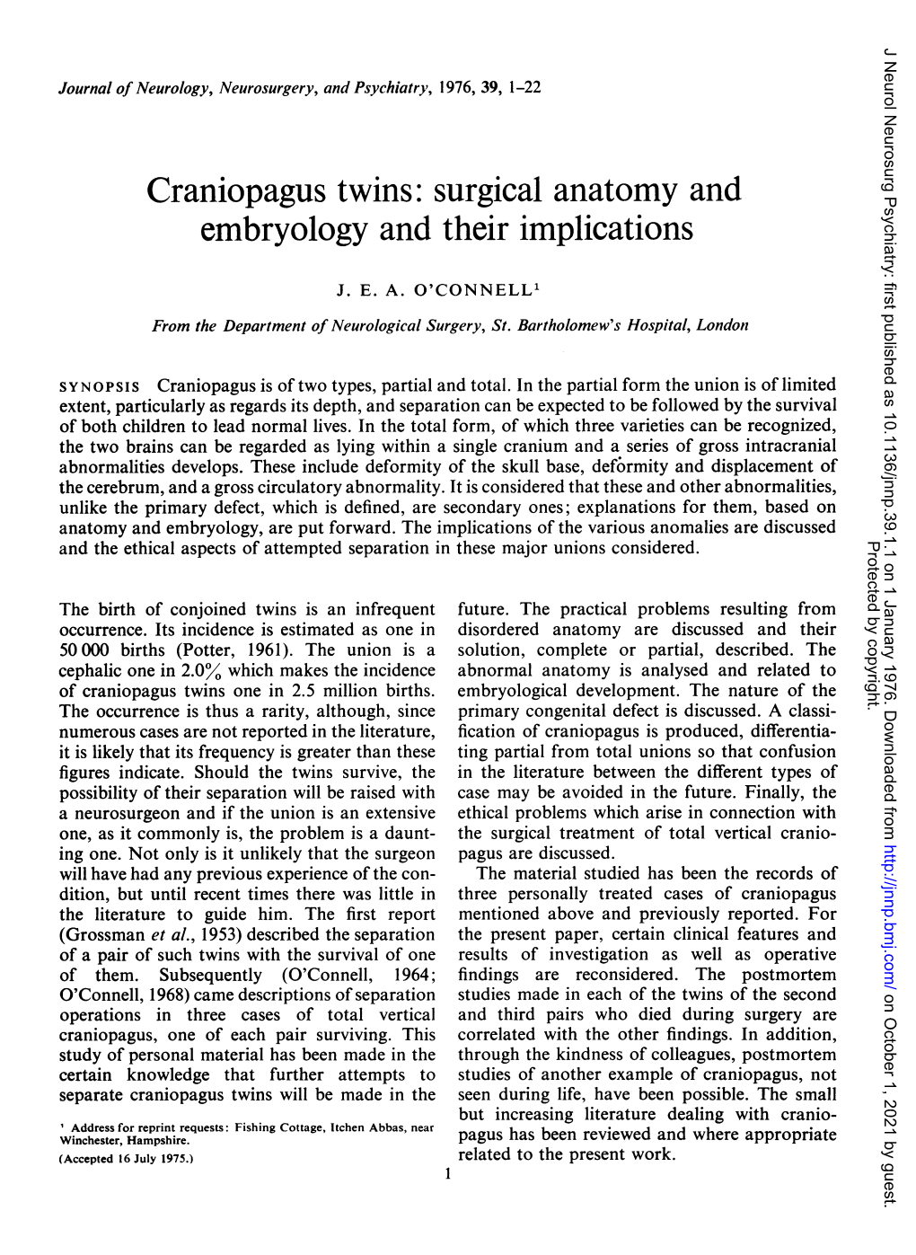 Craniopagus Twins: Surgical Anatomy and Embryology and Their Implications