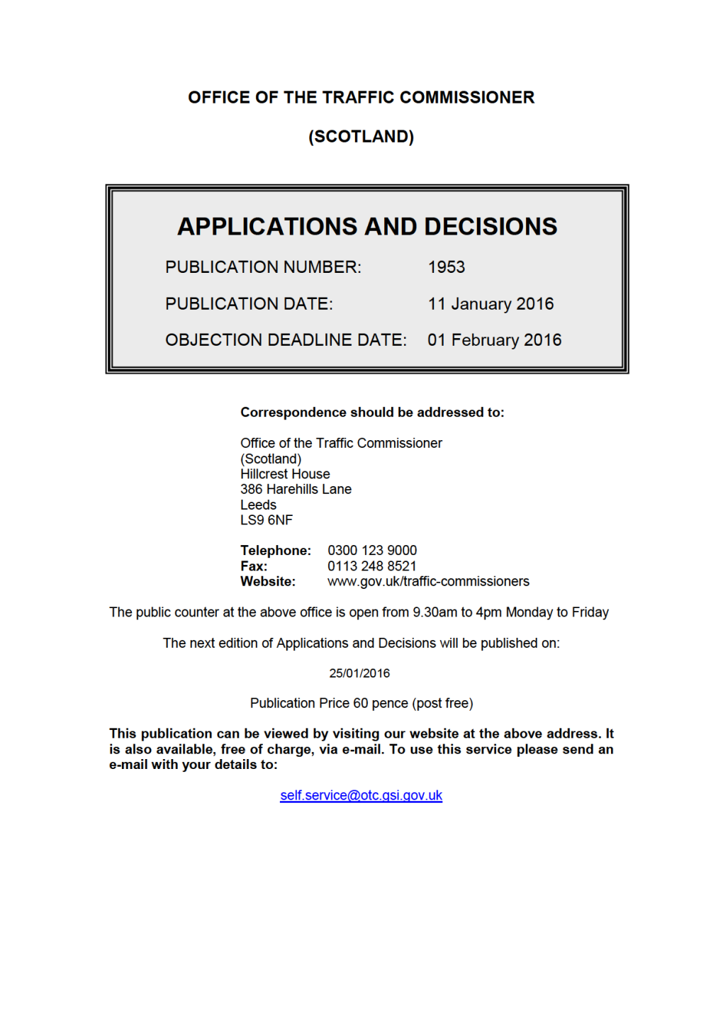 APPLICATIONS and DECISIONS 11 January 2016