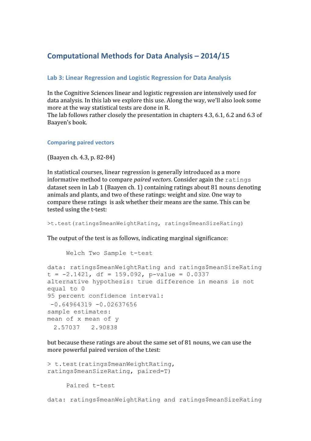 Computational Methods for Data Analysis 2014/15