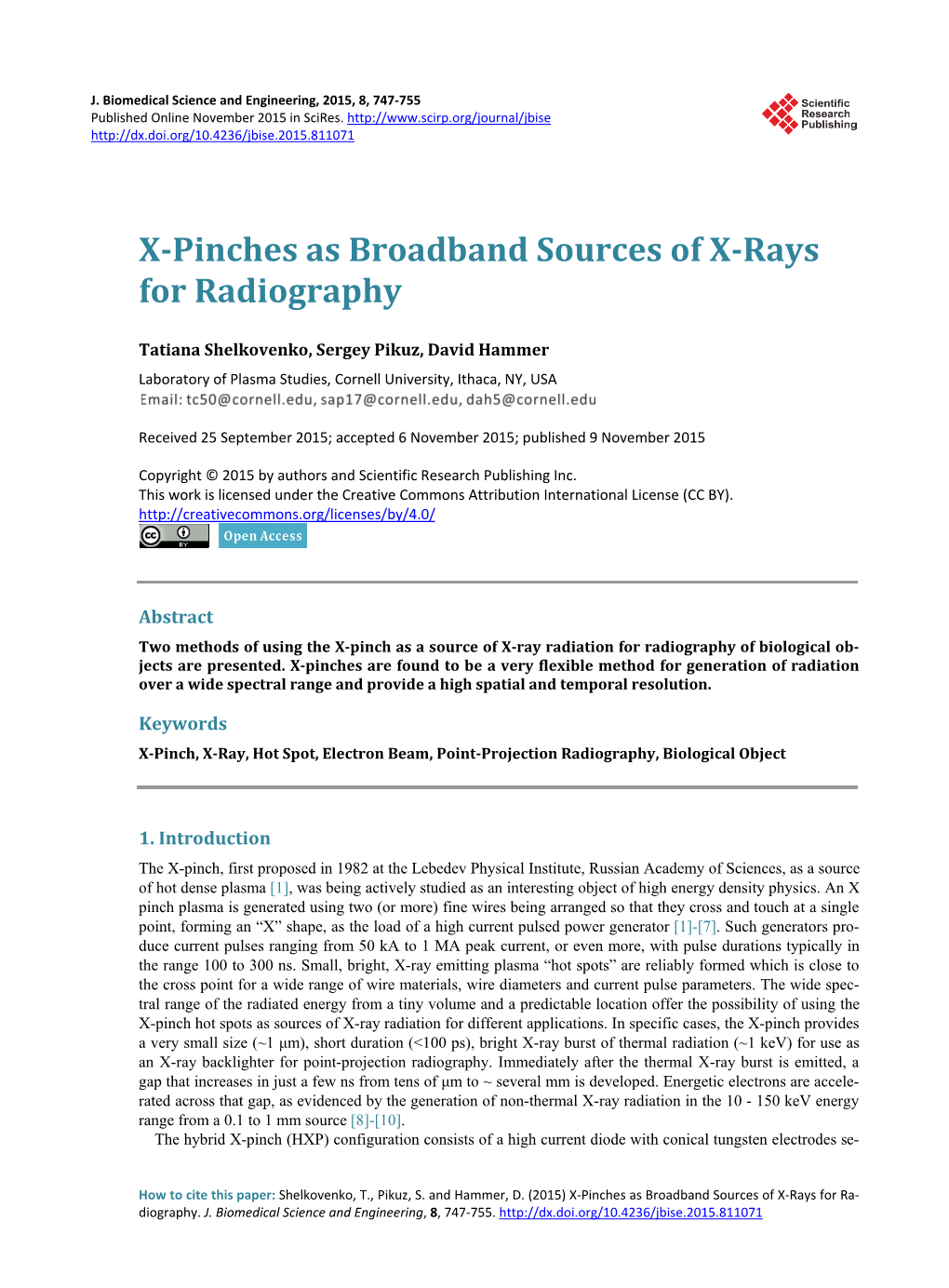 X-Pinches As Broadband Sources of X-Rays for Radiography