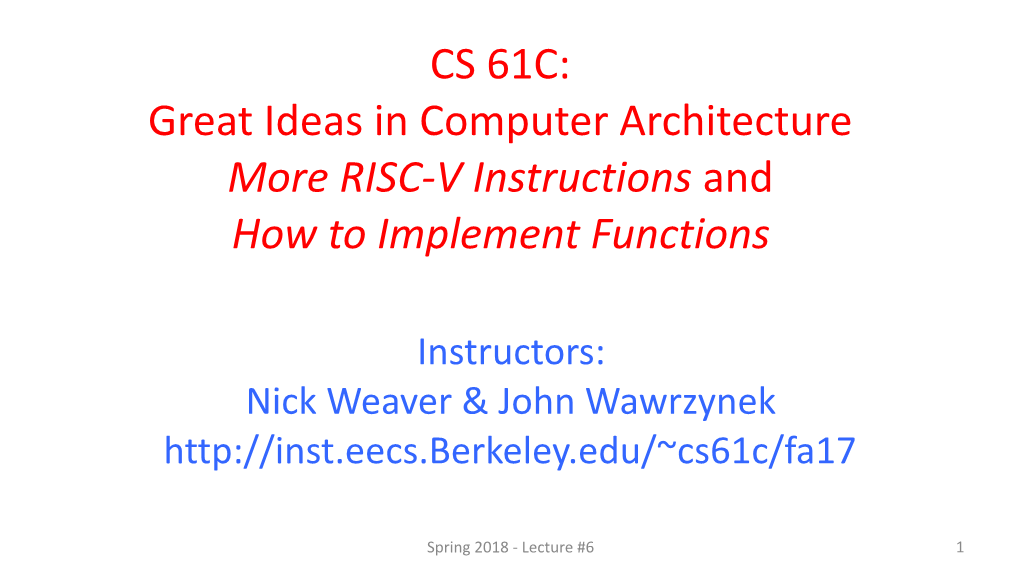 RISC-V Instructions and How to Implement Functions