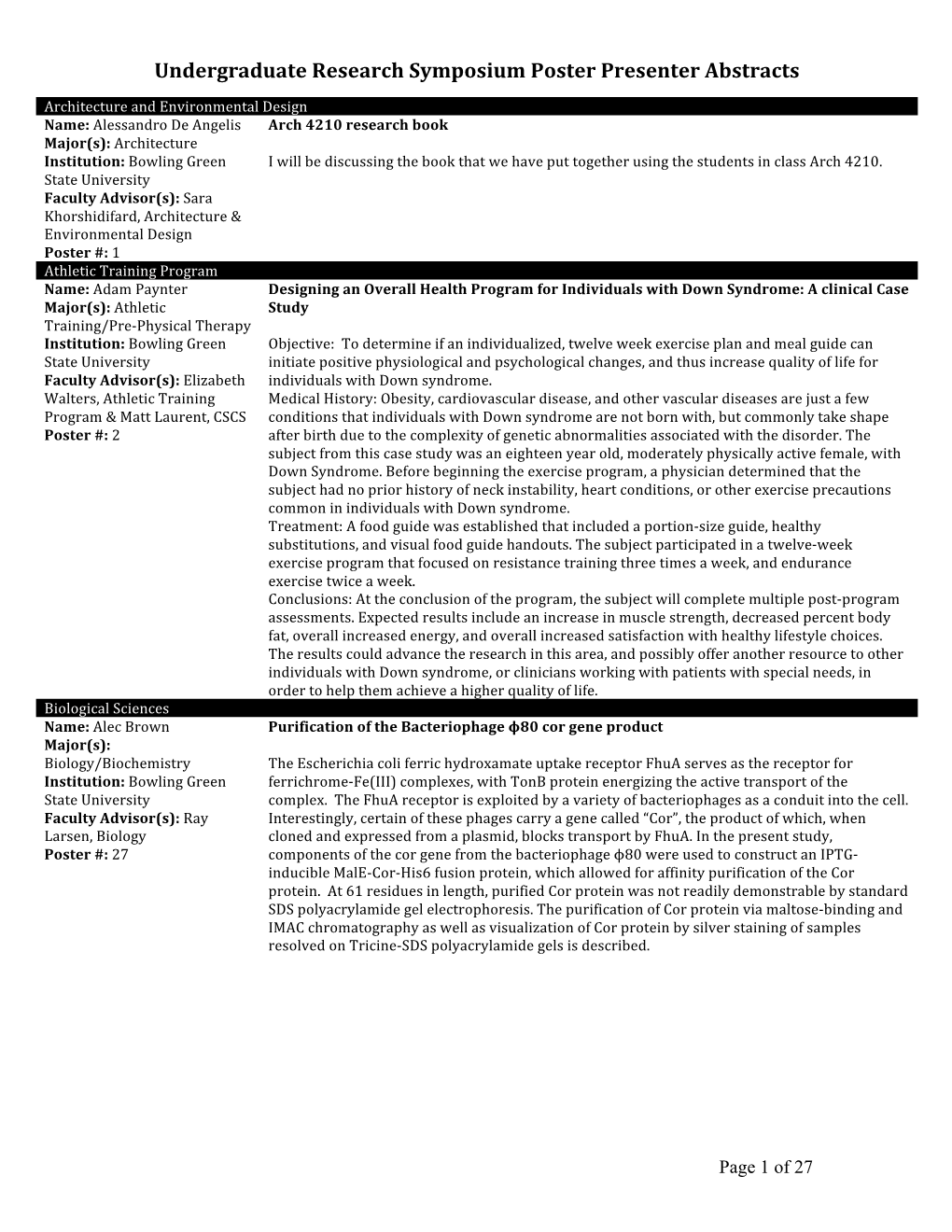 Poster Presenters with Abstracts For