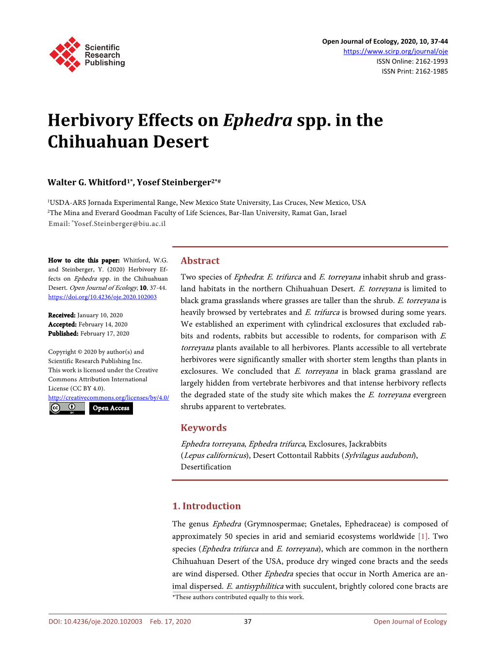 Herbivory Effects on Ephedra Spp. in the Chihuahuan Desert