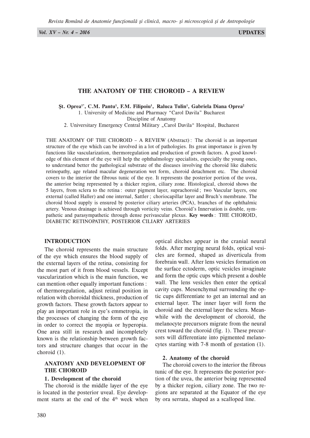 The Anatomy of the Choroid – a Review