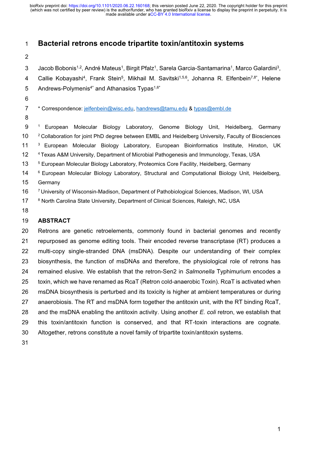 Bacterial Retrons Encode Tripartite Toxin/Antitoxin Systems