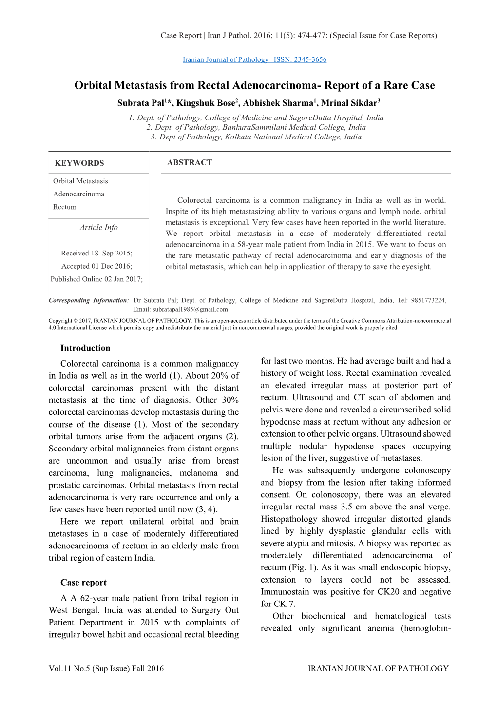 Orbital Metastasis from Rectal Adenocarcinoma- Report of a Rare Case