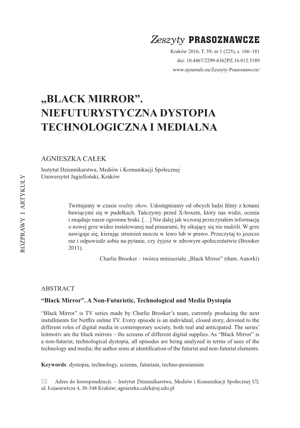 „Black Mirror”. Niefuturystyczna Dystopia Technologiczna