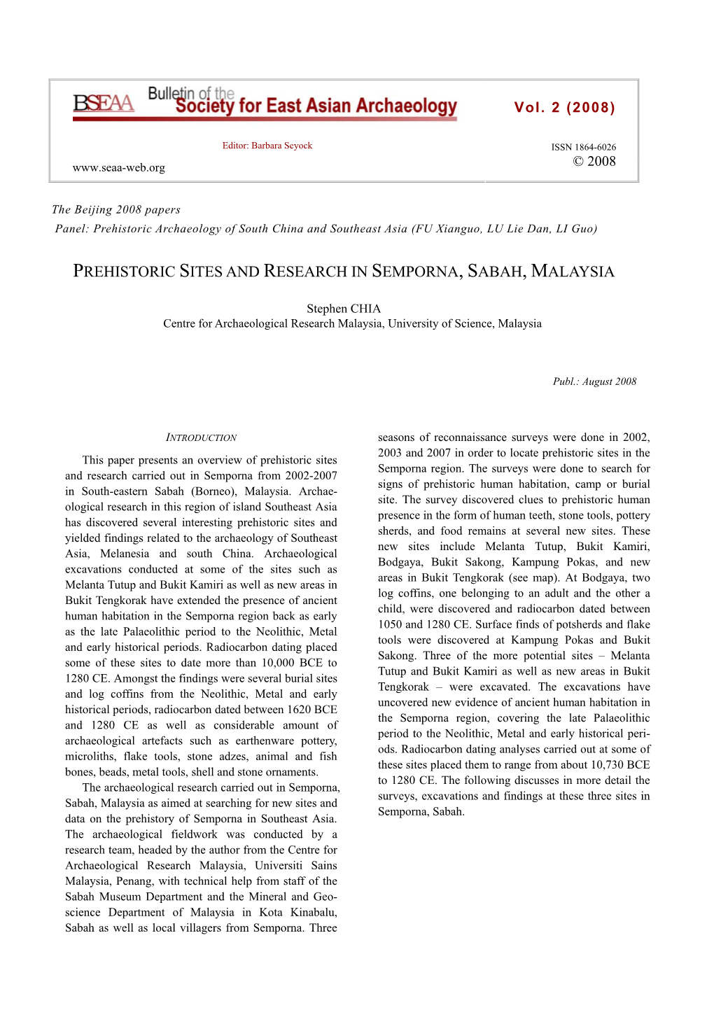 Stephen CHIA: Prehistoric Sites and Research in Semporna, Sabah, Malaysia