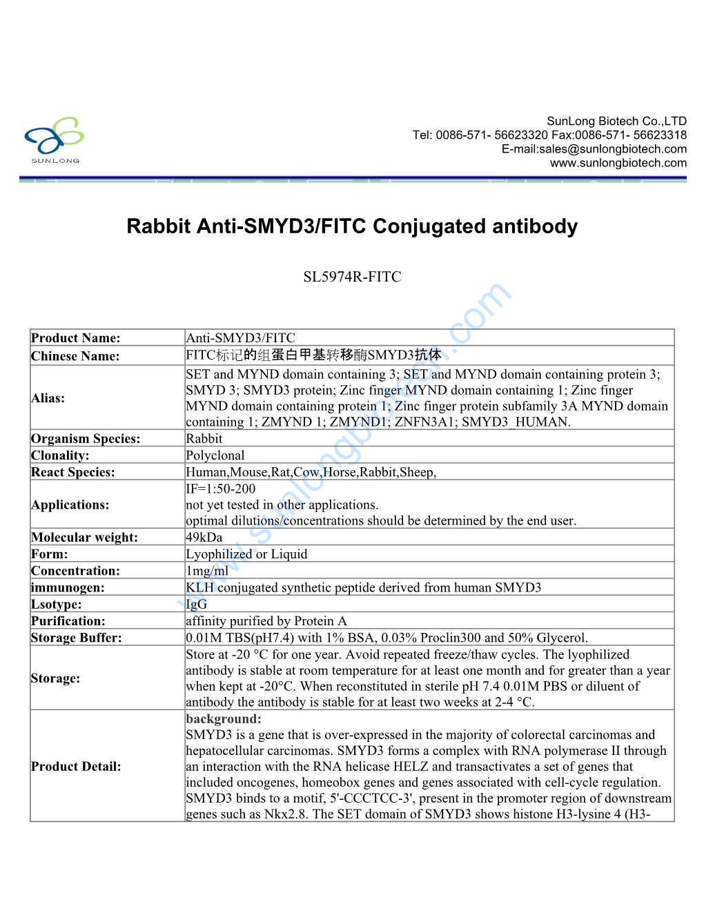 Rabbit Anti-SMYD3/FITC Conjugated Antibody