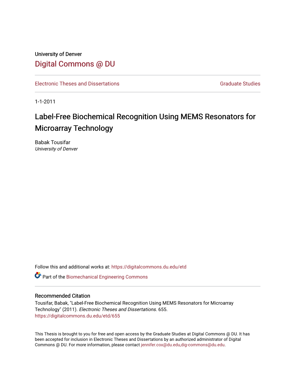 Label-Free Biochemical Recognition Using MEMS Resonators for Microarray Technology