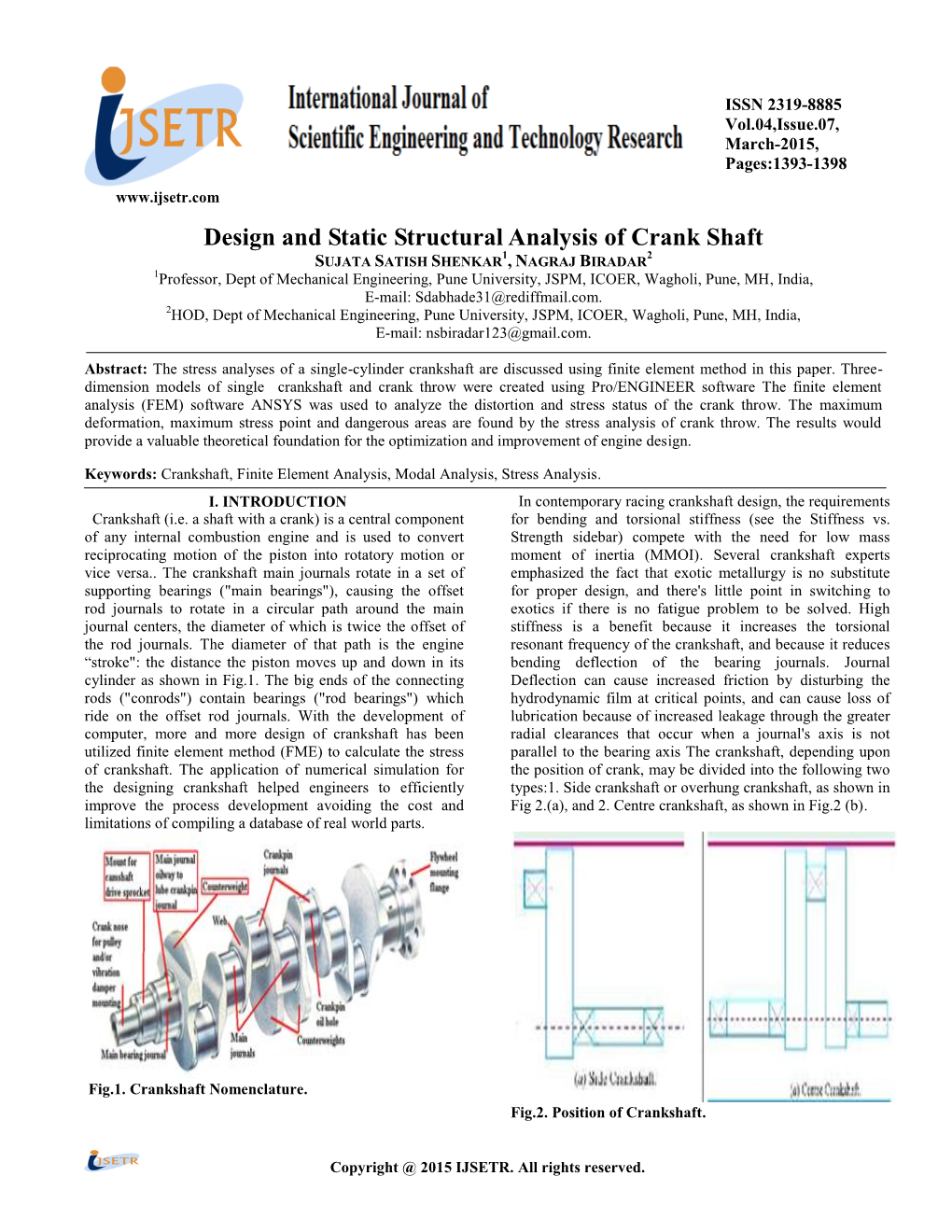 Design and Static Structural Analysis of Crank Shaft