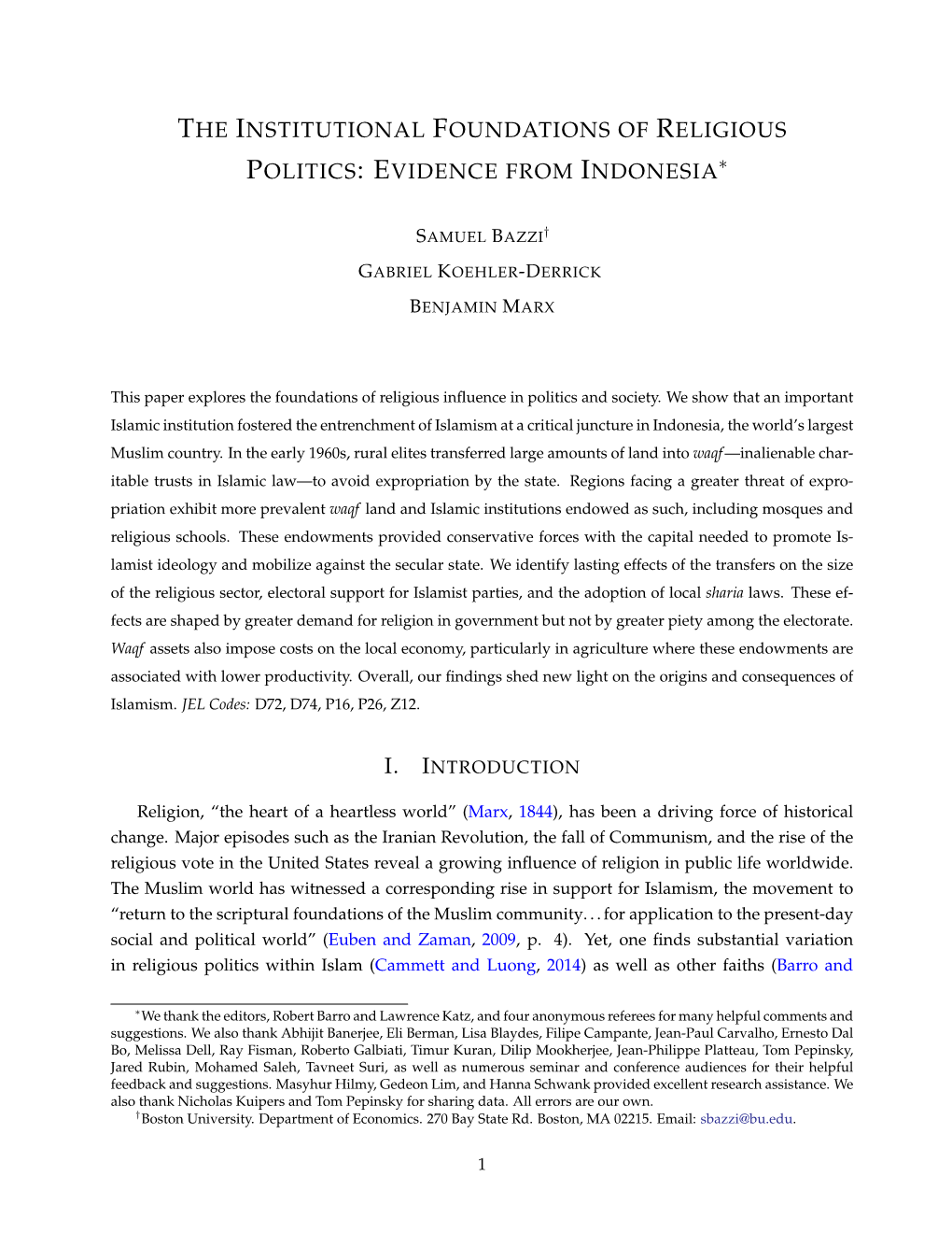 The Institutional Foundations of Religious ∗ Politics:Evidencefrom Indonesia