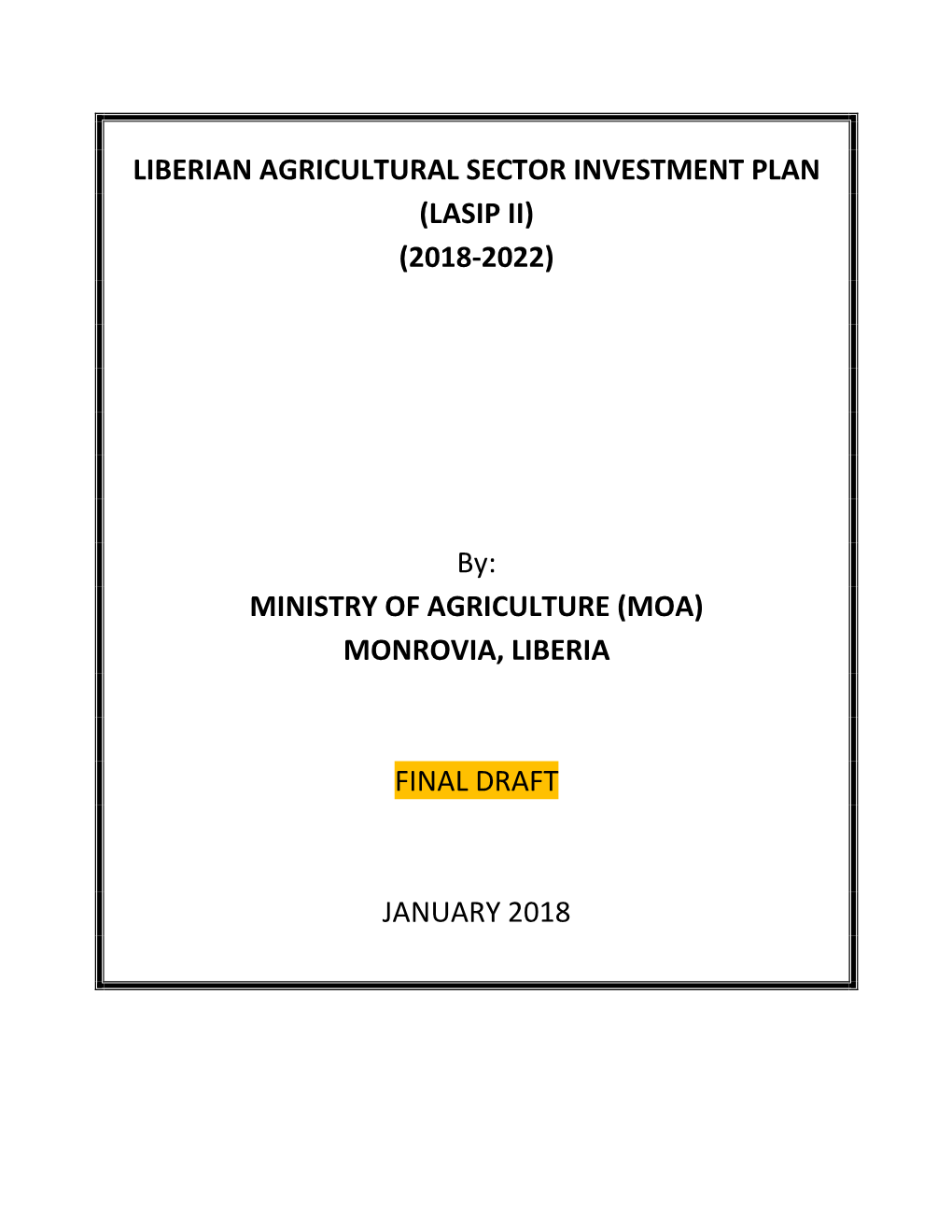 Liberian Agricultural Sector Investment Plan (Lasip Ii) (2018-2022)