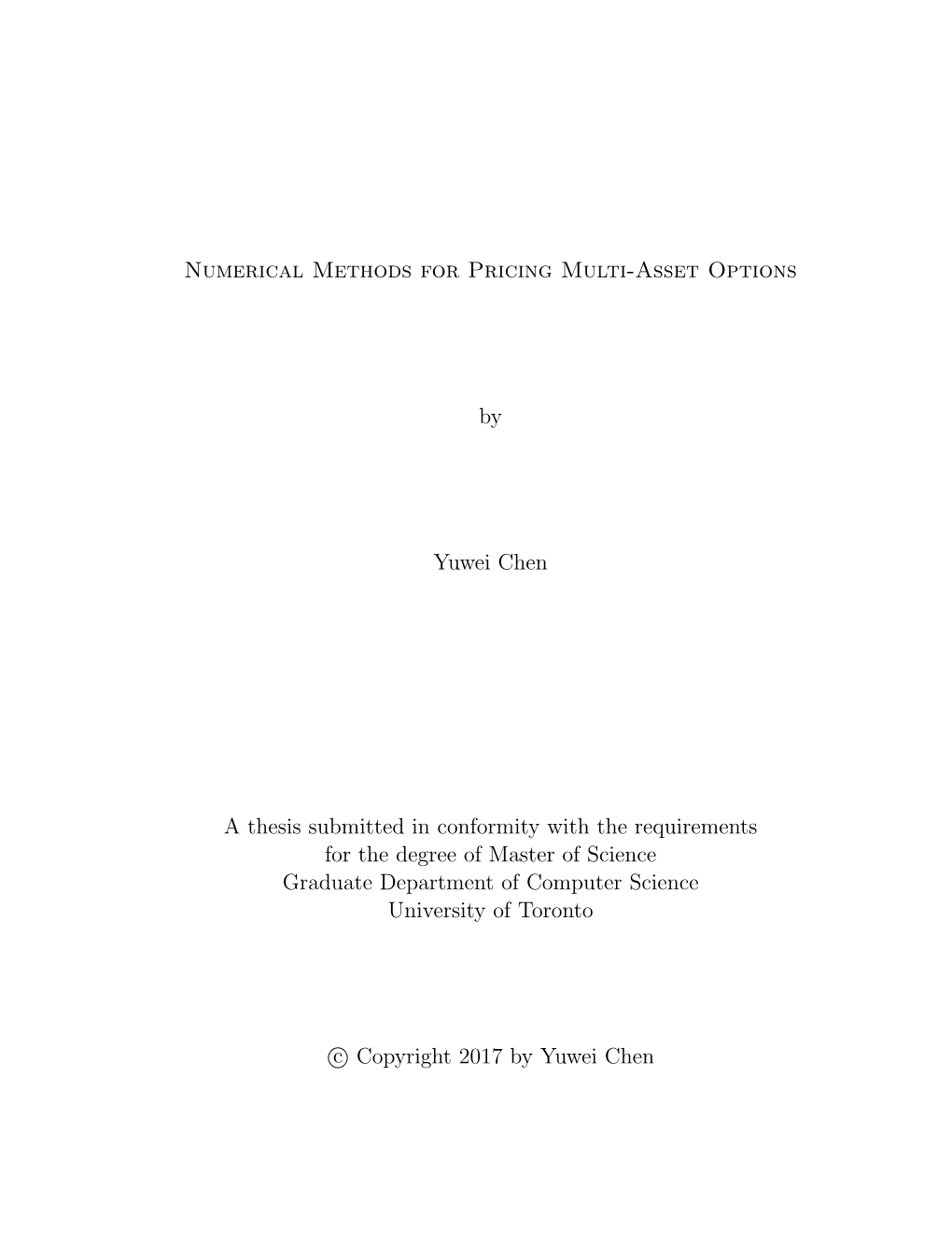 Numerical Methods for Pricing Multi-Asset Options by Yuwei Chen