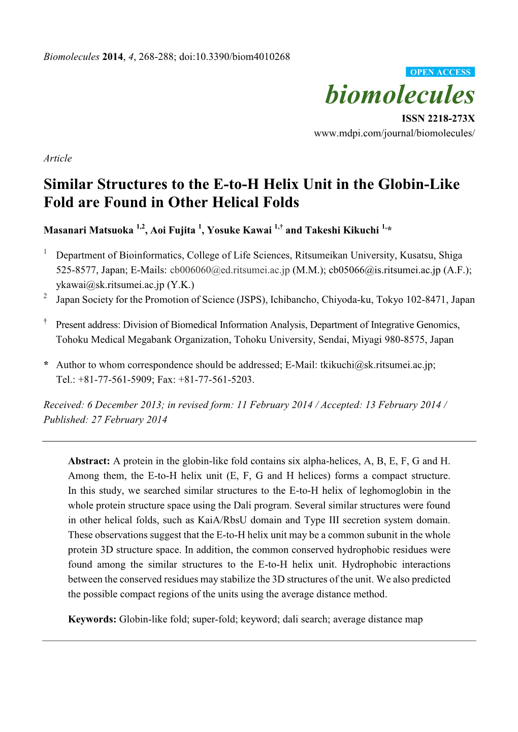 Similar Structures to the E-To-H Helix Unit in the Globin-Like Fold Are Found in Other Helical Folds