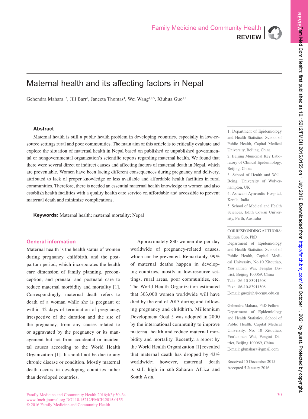 Maternal Health and Its Affecting Factors in Nepal