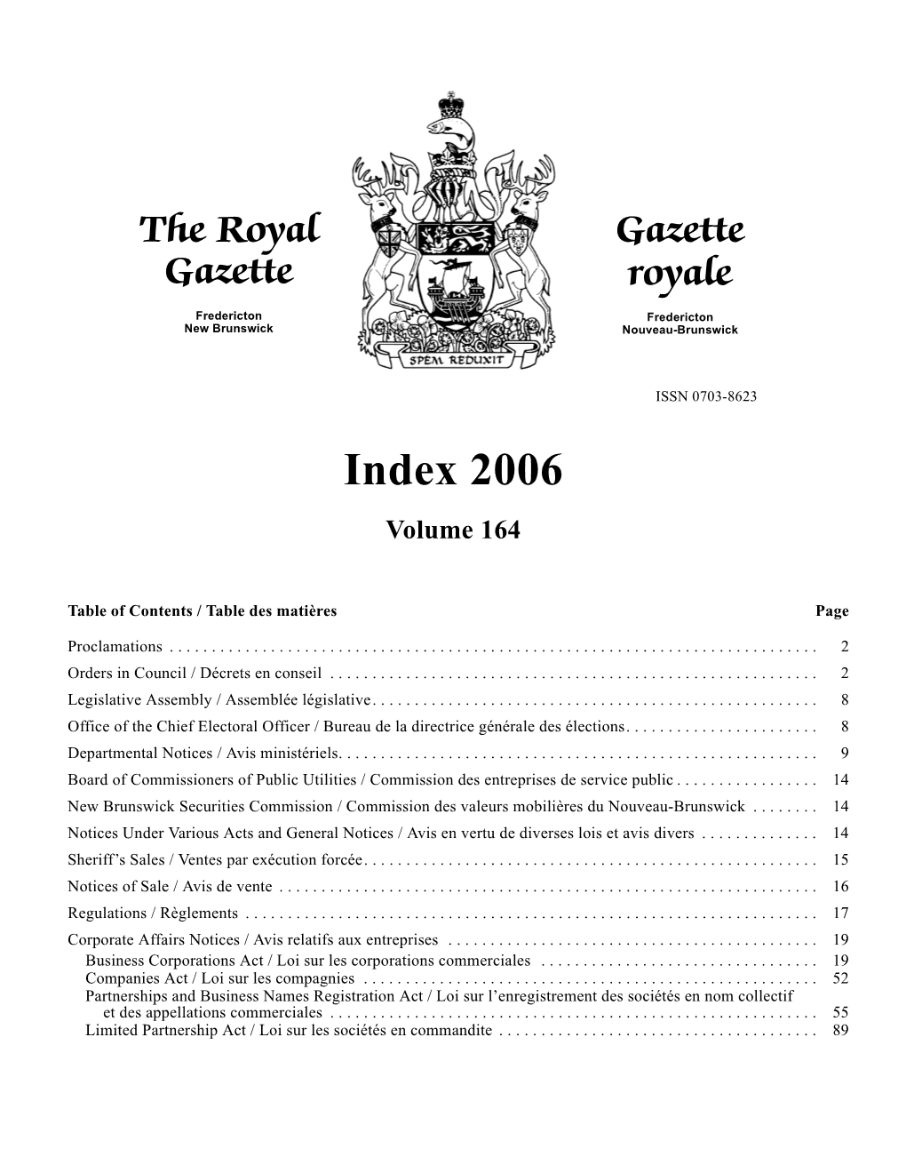 The Royal Gazette Index 2006